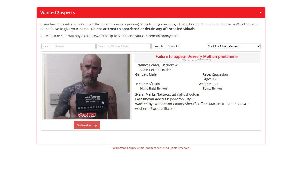 Williamson County Crime Stoppers wanted record page